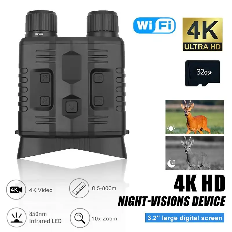 Night Vision Binoculars Device 800m Full Dark 8W Infrared 10x Digital 4K WiFi Telescope Goggles For Hunting Camping Video Record
Night Vision Binoculars Device 800m Full Dark 8W Infrared 10x Digital 4K WiFi Telescope Goggles For Hunting Camping Video Record