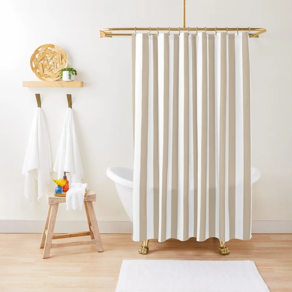 

Dark Vanilla Brown and White Vertical Stripes Shower Curtain Bathroom Deco Cute Shower Curtain