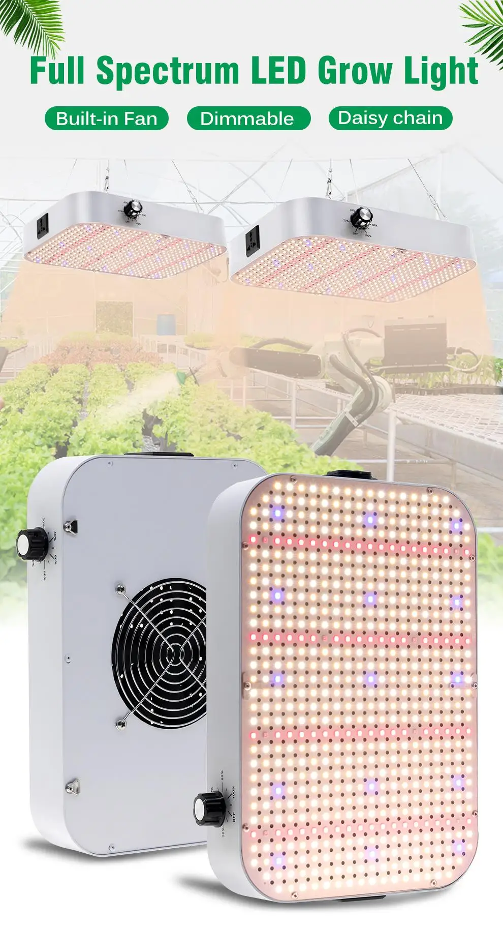 LED Grow Light 100W LM281B Full Spectrum Growing Lamp with Built-in Fan for Greenhouse Plant Hydroponic Growth Lighting Veg 7 LED Grow Light 100W LM281B Full Spectrum Growing Lamp with Built-in Fan for Greenhouse Plant Hydroponic Growth Lighting Veg 1