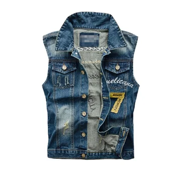 Blazêr Masculino de Linho: Um Essencial Sofisticado para o Verão 11 Men Slim Denim Vests Jackets New Fashion Male Blue Fit Denim Coats Vests Large Size Punk Style Holes Jeans Vest Size S-6XL