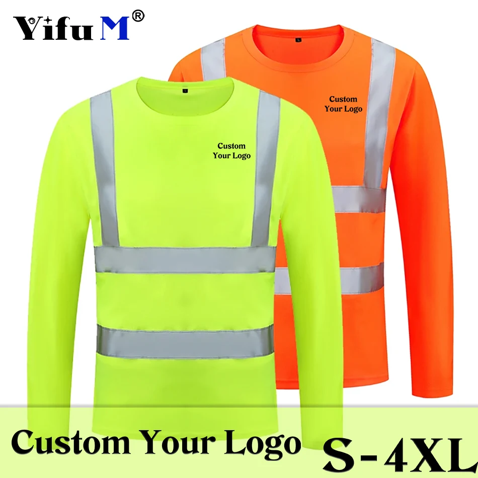 

DIY Logo Outdoor Shirt Fluorescent High Visibility Safety Work Long Sleeve Summer Breathable Work Reflective T-shirt Quick Dry