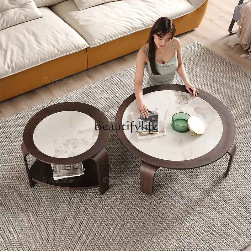 

Кофейный столик в скандинавском стиле с каменной тарелкой, Круглый Кофейный Столик креативного размера, минималистичный кофейный столик