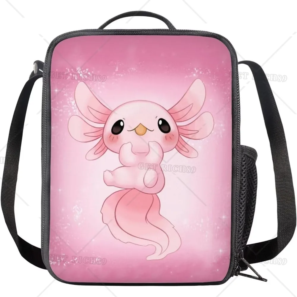 

Cute Pink Axolotl Durable Thermal Lunch Bag Insulated Lunch Box Snacks Organizer for Boys Girls School College Work Picnic Beach
