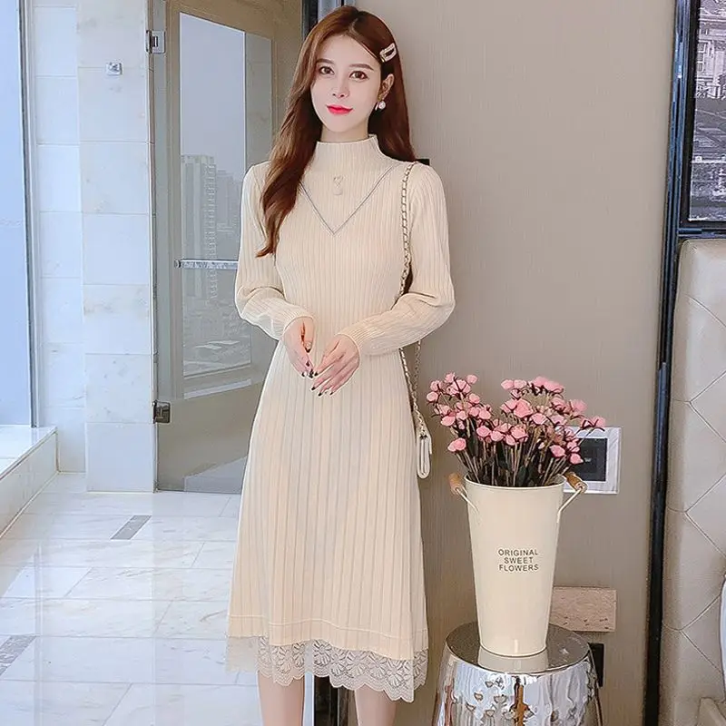 Half High Necked Knitted Patchwork Dress For Women's 2023 Autumn/winter New Fashionable and Elegant Versatile Mid Length Skirt
Half High Necked Knitted Patchwork Dress For Women's 2023 Autumn/winter New Fashionable and Elegant Versatile Mid Length Skirt
