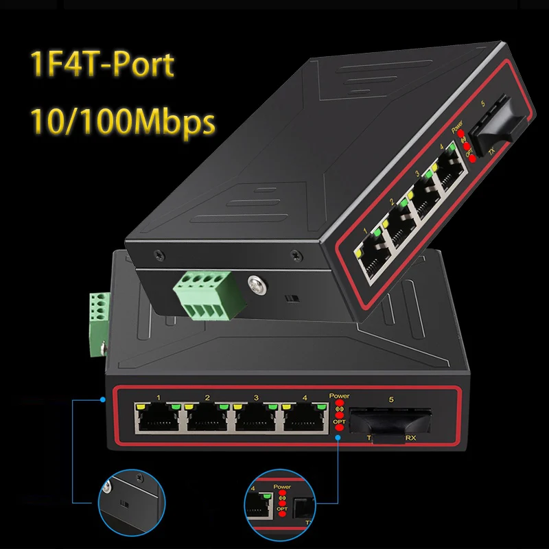 

Internet Splitter Adapter RJ45 Hub industrial Network switch Ethernet Smart Switcher 10/100Mbps Game RJ-45 LAN Switch 1F4T-Port
