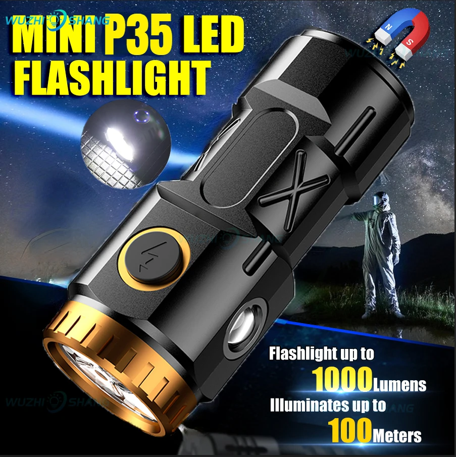 

High Power Mini LED Flashlights with Side Lights Tail Magnet USB Rechargeable Camping Torch Fishing Lantern Hat Clip Light
