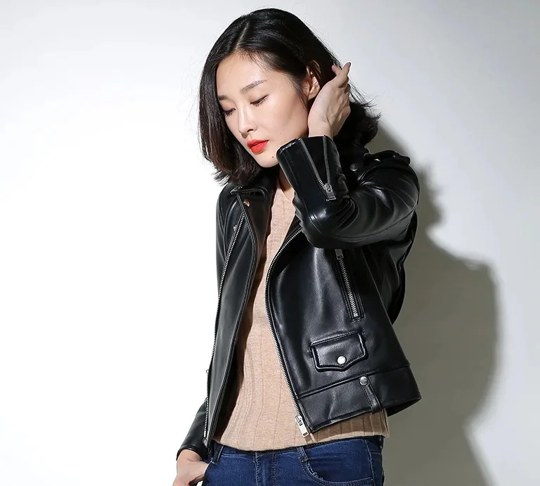 

Free shipping,Sales.Popular woman slim fit genuine leather jacket.fashion motor rider sheepskin coat.soft cloth.패션