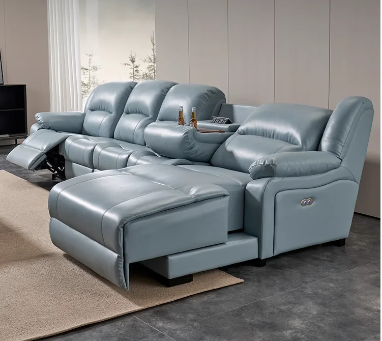 

First-class space electric cabin modern simple living room first floor cowhide cinema multi-functional combination leather sofa