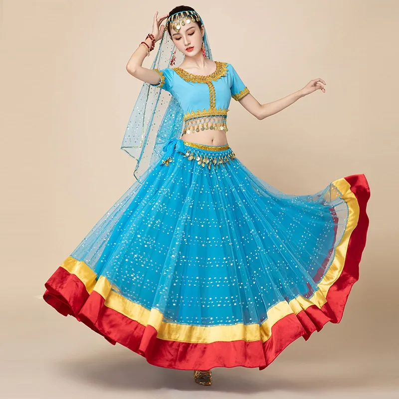 Indian Dance Bollywood Belly Dance Costumes Large Swing Skirt Group Performance Outfit Adult Female Oriental Dance Clothes 
Indian Dance Bollywood Belly Dance Costumes Large Swing Skirt Group Performance Outfit Adult Female Oriental Dance Clothes