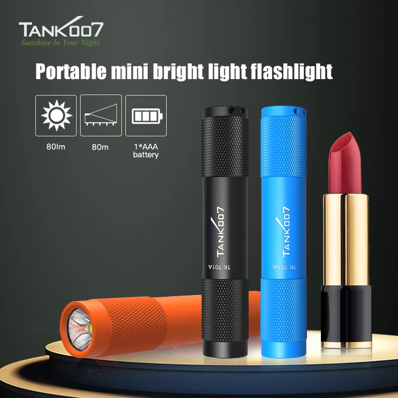 

TANK007 TK701A Portable Mini Flashlight 80LM 80M 3W LED Light Waterproof Torch Lightweight with Keychain For Home Outdoor