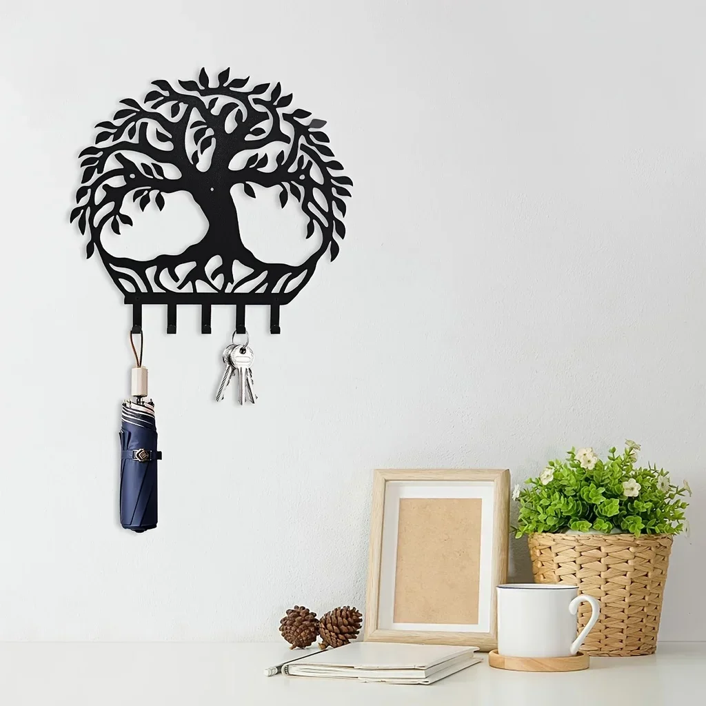 

Hello Young Tree of Life Wall Mounted Key Hooks Matt Black Mounted Keychain Hooks Wall Decorative Metal Coat Hats Bags Organizer