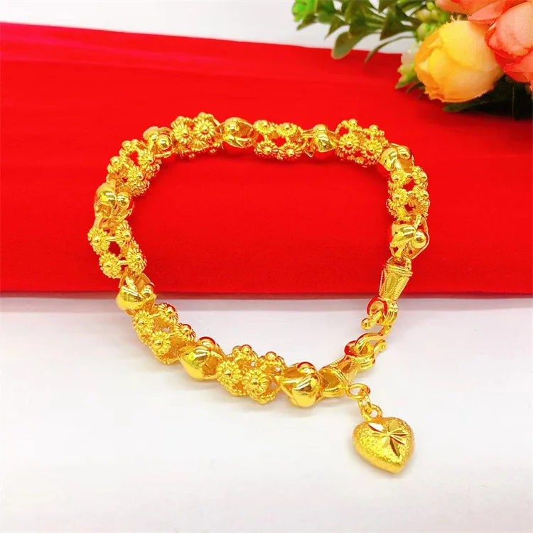 

Fashion 14k Gold Color Hollow Flower Heart Shape Bracelet Bangle for Women Bride Bracelet Bangle Jewlery Gifts Not Fade