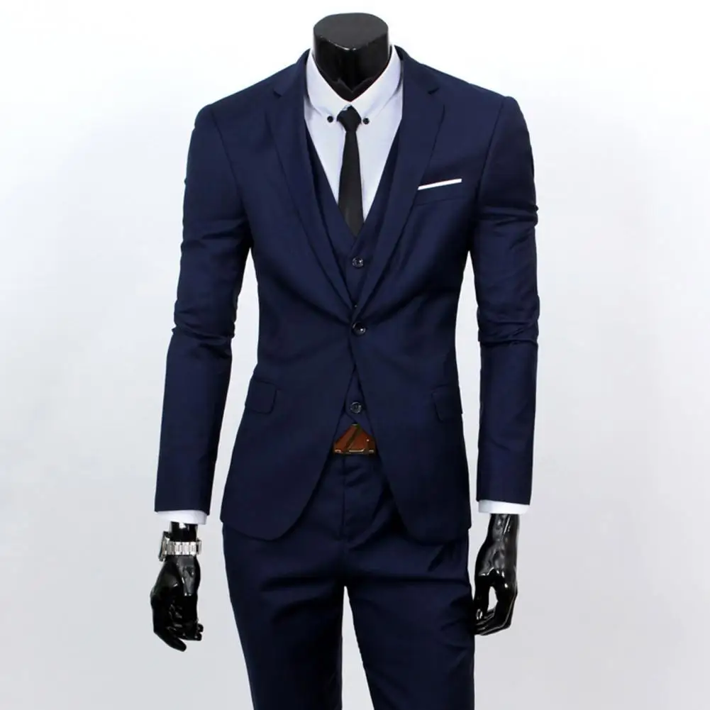 

Great Suit Separates Wear-resistant Wedding Suit Set Sleeveless Waistcoat Single Button Suit Separates Straight Trousers