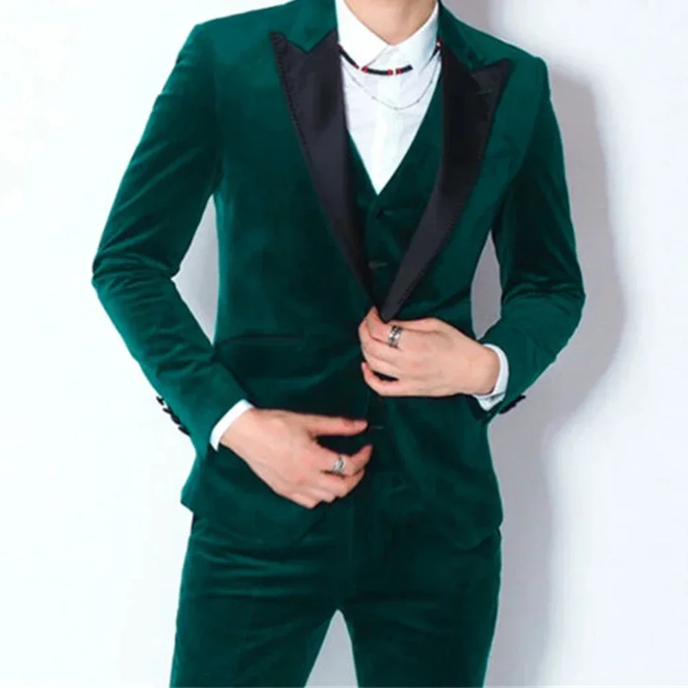 

2024, зеленый твидовый элегантный мужской костюм, смокинг для жениха, блейзер для выпускного вечера, облегающий Блейзер, мужской высококачественный индивидуальный костюм из 3 предметов