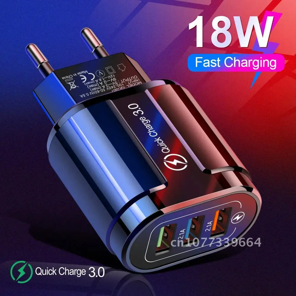 

Quick Charge 3.0 Universal Wall USB Charger 18W Fast Charging Adapter For iPhone Samsung Phone Tablets EU US 3 Port USB Chargers