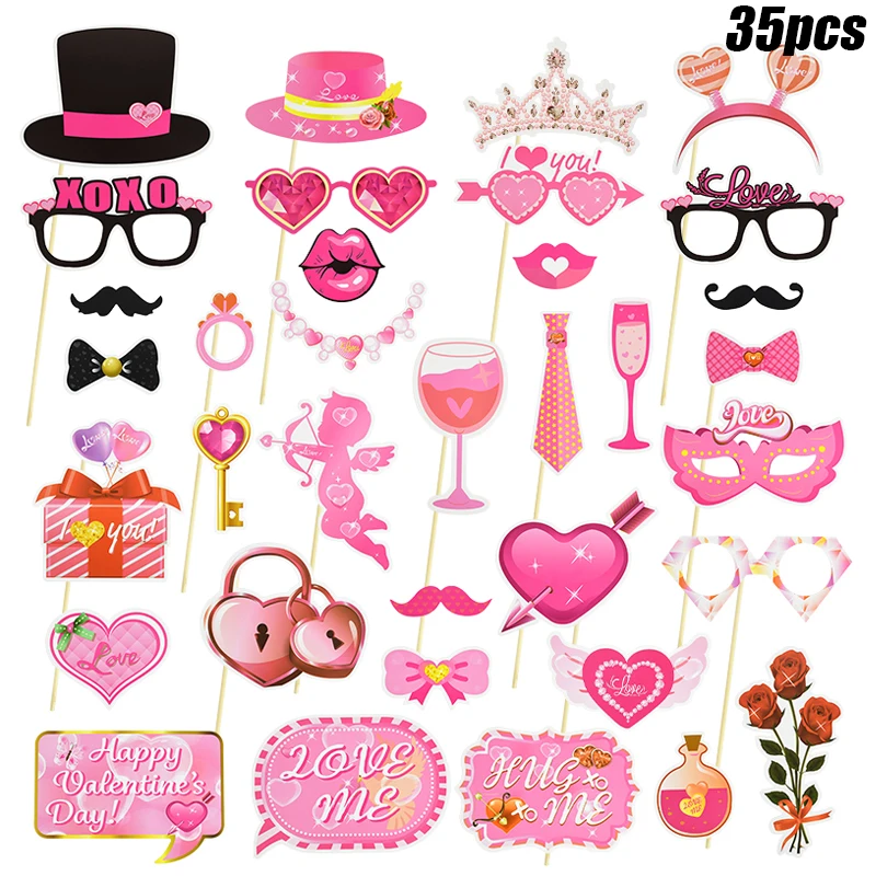 35Pcs Valentine's Day Photo Booth Props Love Beard Glasses Romantic Photography Props Lovers Theme Party Decorations Accessories
35Pcs Valentine's Day Photo Booth Props Love Beard Glasses Romantic Photography Props Lovers Theme Party Decorations Accessories