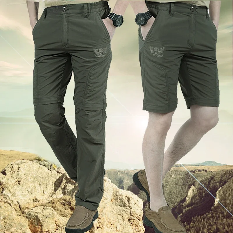 

Mens Summer Thin Pants Mens Outdoor Hiking Mountaineering Removable Quick Dry Shorts Military Tactical Trekking Cycling Trouser