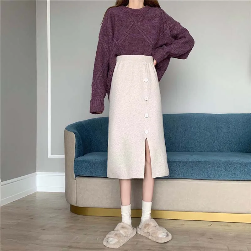 OHRYIYIE Autumn Winter Thick Bifurcate Knitted Skirt Women 2023 Winter Warm Midi Long A-Line Skirt Female High Waist Slim Skirt
OHRYIYIE Autumn Winter Thick Bifurcate Knitted Skirt Women 2023 Winter Warm Midi Long A-Line Skirt Female High Waist Slim Skirt