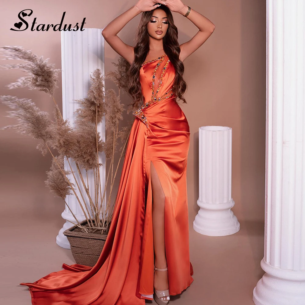 

Stardust Vintage Celebrity Dresses For Women 2024 Slit One Shoulder Beads Pleat Saudi Arabric Prom Gown Vestidos De Festa Plus