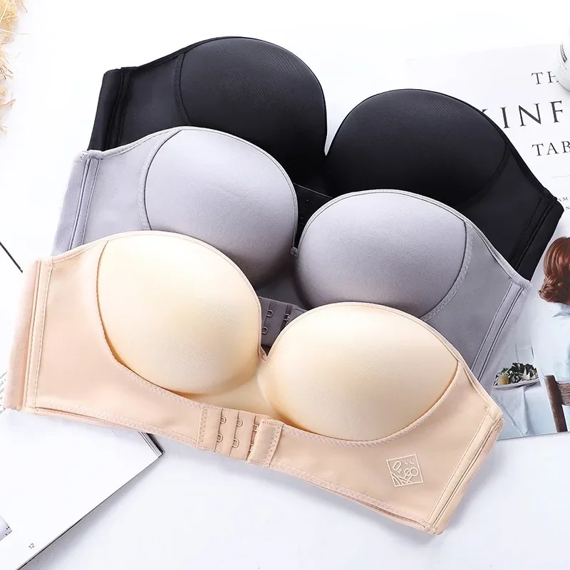 

Front buckle invisible women's non-slip small push-up bra with a breathable strapless glossy bra cover