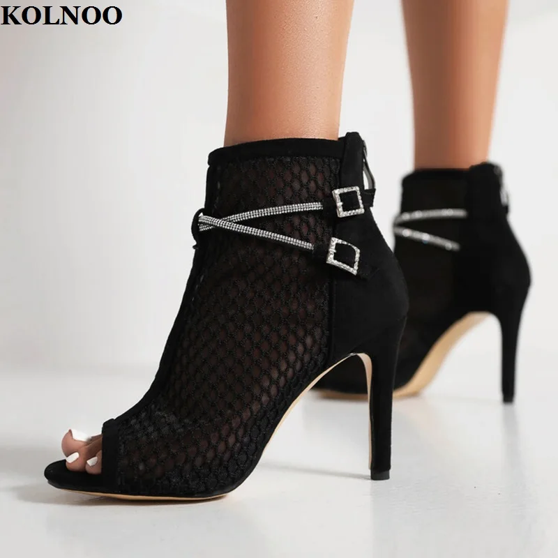 

Kolnoo Handmade New Arrival Womens High Heels Sandals Air-mesh Peep-toe Crystal Summer Party Shoes Evening Fashion Prom Shoes