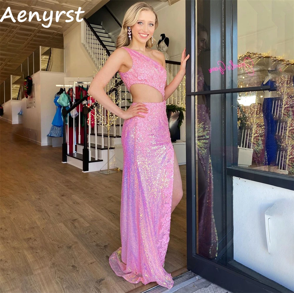 

Aenyrst Sequin One Shoulder Cocktail Dresses Mermaid Split Clubbing Gowns Floor Length Dinner Party Dress Bodycon فساتين السهرة