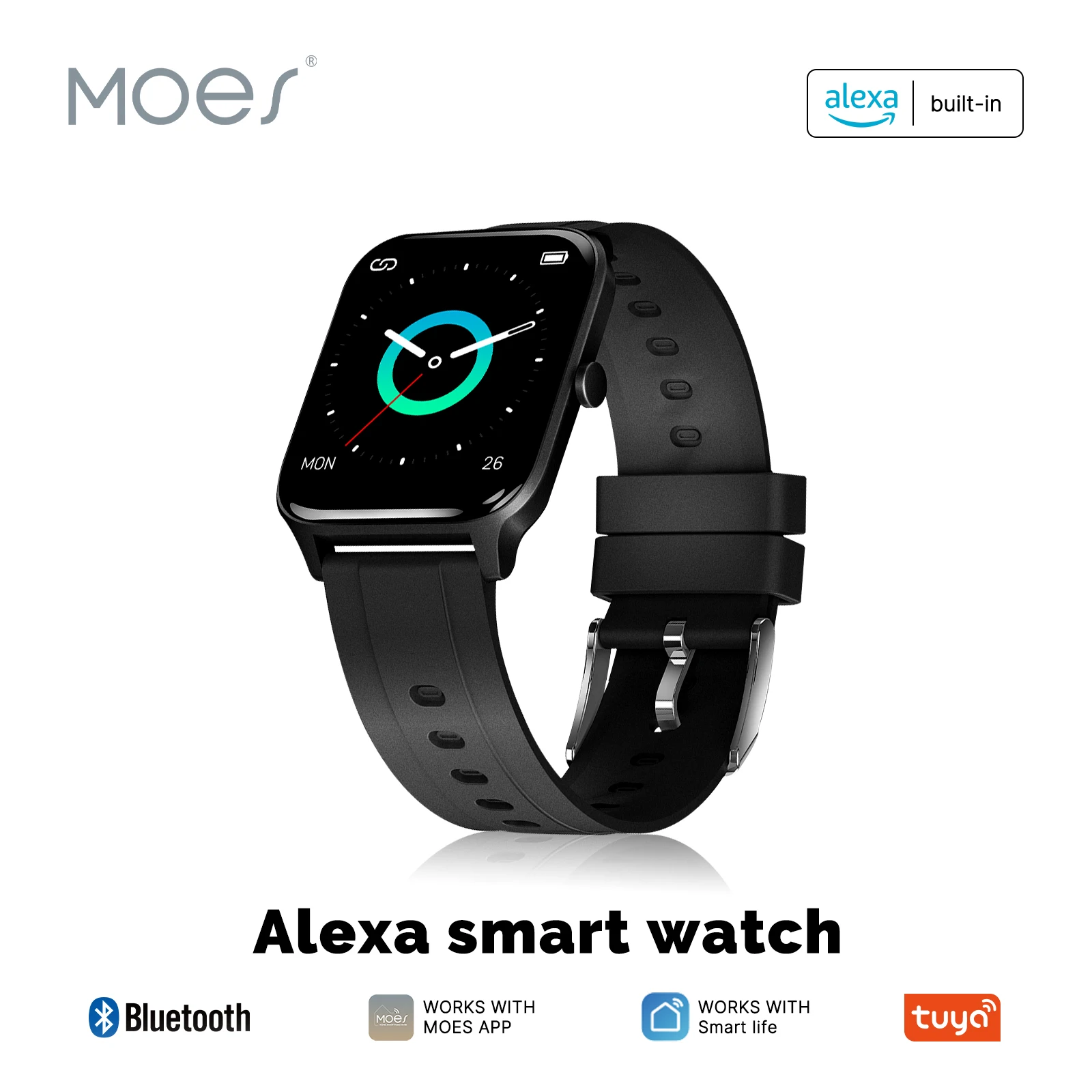

MOES Smart Watch Alexa Built-in Fitness Tracker Heart Rate and Blood Oxygen Monitor, IP68 Waterproof 1.69-inch Color Touchscreen