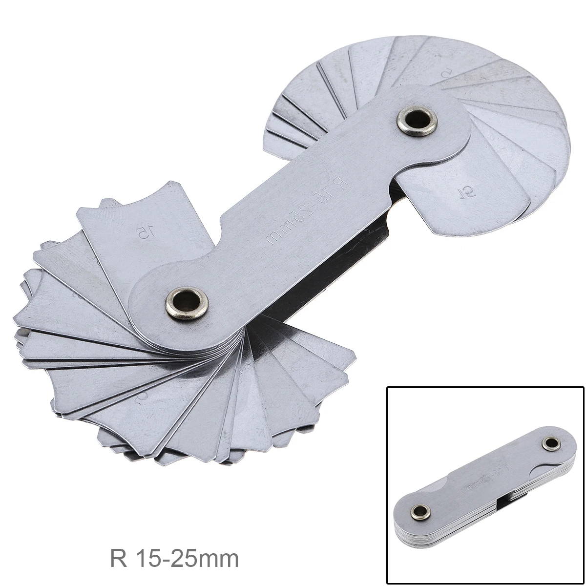 32pcs R15-25A7C08 High Precision Stainless Steel Radius Gauge Sample R Gauge with 15-25 Blades Range for Industrial Measurement
32pcs R15-25A7C08 High Precision Stainless Steel Radius Gauge Sample R Gauge with 15-25 Blades Range for Industrial Measurement