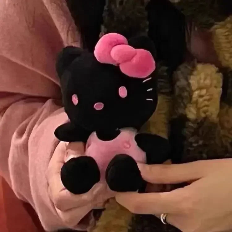 

Black Hello Kittys Kawaii Bags Pendant Cartoon Anime Cute Student Children Keychain Pink Plush Doll Toys Christmas Gifts Girls