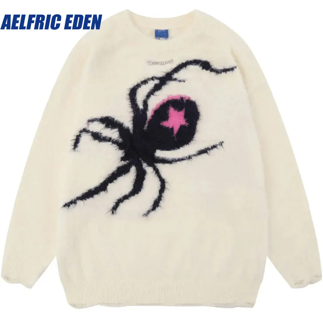 

Aelfric Eden Hip Hop Spider Web Sweater Streetwear Harajuku Knitted Fluffy Fuzzy Jumpers Men Loose Punk Gothic Pullover Knitwear