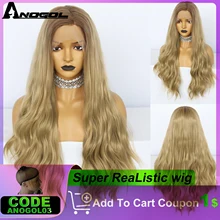 

ANOGOL Synthetic Wigs Honey Brown 34IN Part Lace Wig Bang-free Long Natural Body Wavy Blonde Heat Resistant Fiber Wig for Women