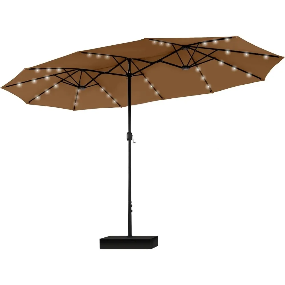 15 Foot Oversized Terrace Sunshade Umbrella with Solar Lights, Including Base, Market Sunshade Umbrella 
15 Foot Oversized Terrace Sunshade Umbrella with Solar Lights, Including Base, Market Sunshade Umbrella