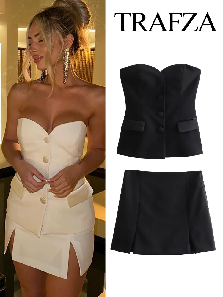 TRAFZA Women's New Single-breasted Buttoned Patchwork Tight Tube Top + Elegant Women's High-waisted A-line Slim Skirt 2-piece
TRAFZA Women's New Single-breasted Buttoned Patchwork Tight Tube Top + Elegant Women's High-waisted A-line Slim Skirt 2-piece