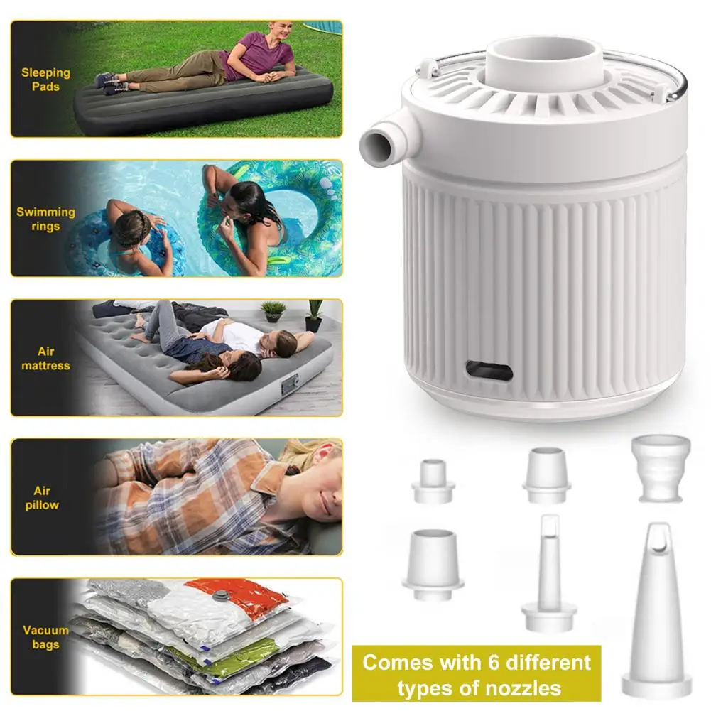 Mini Air Pump with LED Light 6 Nozzles Quick Inflate Deflate USB Air Mattress Pool Toys Floats Air Bed Swimming Ring Air Pump
Mini Air Pump with LED Light 6 Nozzles Quick Inflate Deflate USB Air Mattress Pool Toys Floats Air Bed Swimming Ring Air Pump