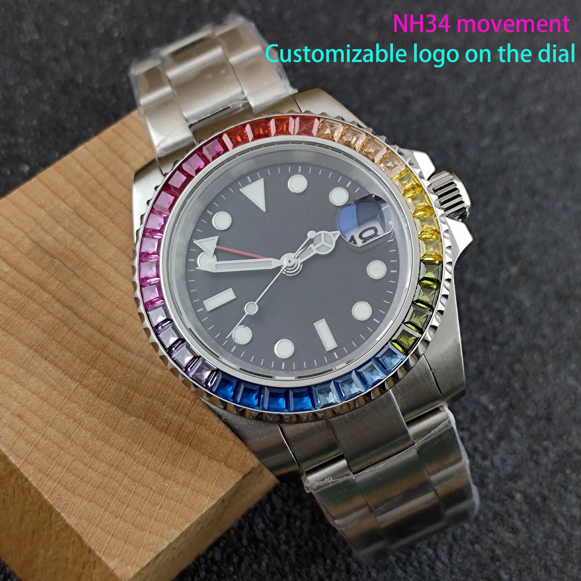 Часы GMT NH34 Мужские механические, часы с радужной вставкой, автоматические Светящиеся в темноте, водонепроницаемые Модные стальные, с браслетом
Часы GMT NH34 Мужские механические, часы с радужной вставкой, автоматические Светящиеся в темноте, водонепроницаемые Модные стальные, с браслетом