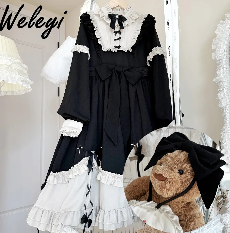 Japanese Lolita Women's Bow Dress 2024 Autumn and Winter New Fashion Sweet Gothic Cross Ruffled Long Sleeve OP Dresses Ladies
Japanese Lolita Women's Bow Dress 2024 Autumn and Winter New Fashion Sweet Gothic Cross Ruffled Long Sleeve OP Dresses Ladies