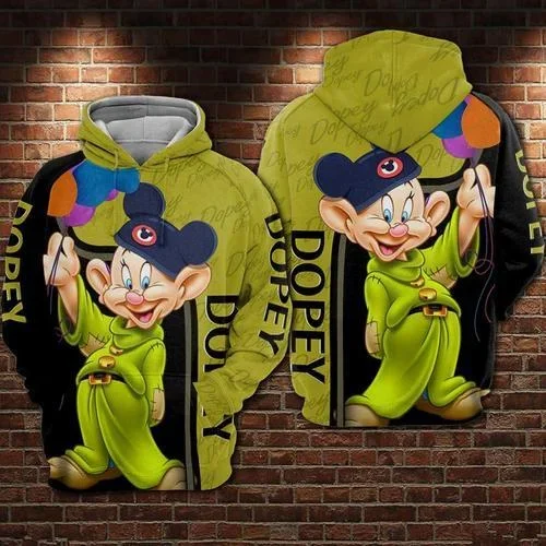 

2024 Disney Dopey Dwarf 3D Hoodie Disney Graphic Cartoon Outfits Clothing Men Women Kids Toddlers Hoodie 3D