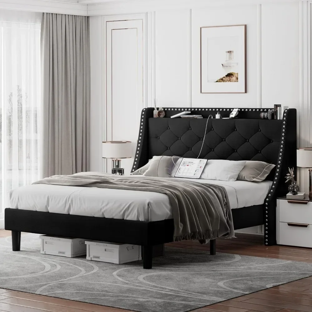 Queen Bed Frame With Luxury Wingback Upholstered Button Tufted Storage Headboard Sturdy Wooden Slats Support Noise-Free
Queen Bed Frame With Luxury Wingback Upholstered Button Tufted Storage Headboard Sturdy Wooden Slats Support Noise-Free