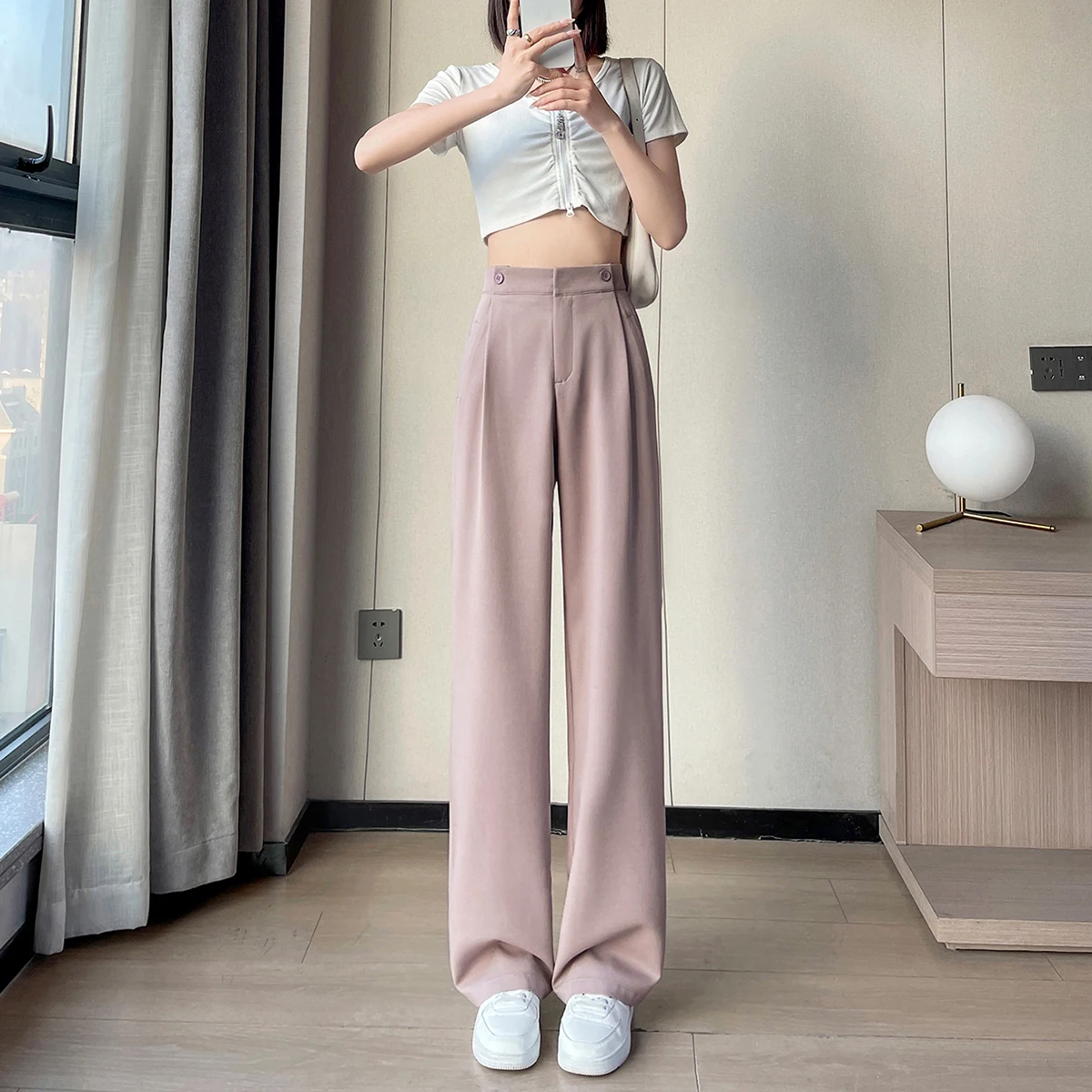 Suit wide leg pants for women's spring/summer retro Chinese style design, high waist drape, narrow straight leg casual pants
Suit wide leg pants for women's spring/summer retro Chinese style design, high waist drape, narrow straight leg casual pants