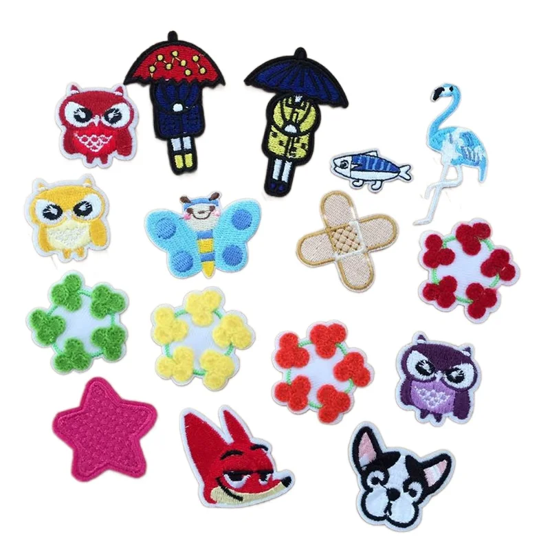 

50pcs/lot Small Fun Embroidery Patch Animal Owl Dog Fox Flower Butterfly Shirt Bag Hat Clothing Decoration Accessory Craft Diy