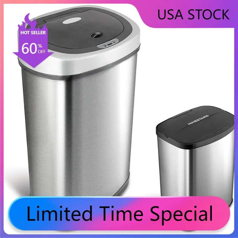 NINESTARS CB-DZT-50-9/8-1 Automatic Touchless Infrared Motion Sensor Trash Can Combo Set, 13 Gal 50L & 2 Gal 8L
NINESTARS CB-DZT-50-9/8-1 Automatic Touchless Infrared Motion Sensor Trash Can Combo Set, 13 Gal 50L & 2 Gal 8L