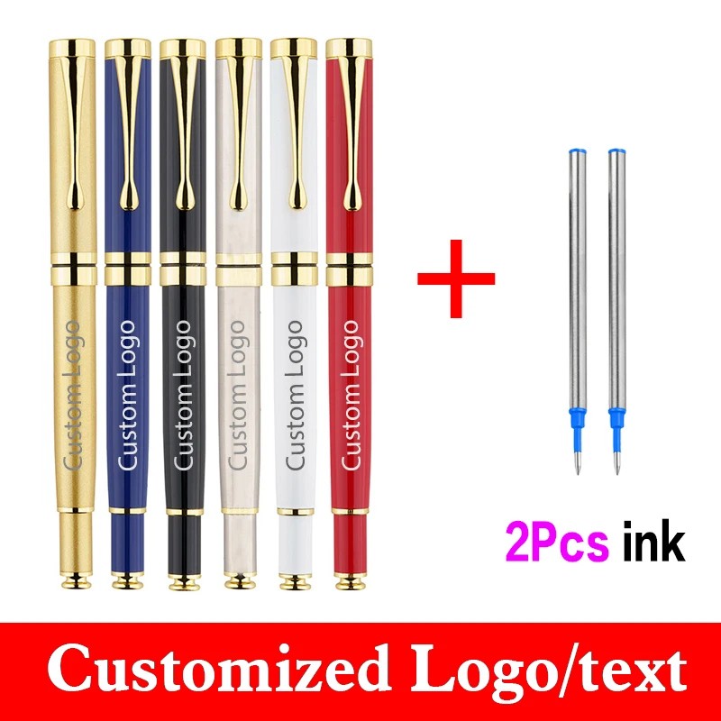 

1+2pcs/set Ballpoint Pen Custom Logo Metal Gel Pen Advertising Signature Pen Lettering Engraved Name Stationery Wholesale