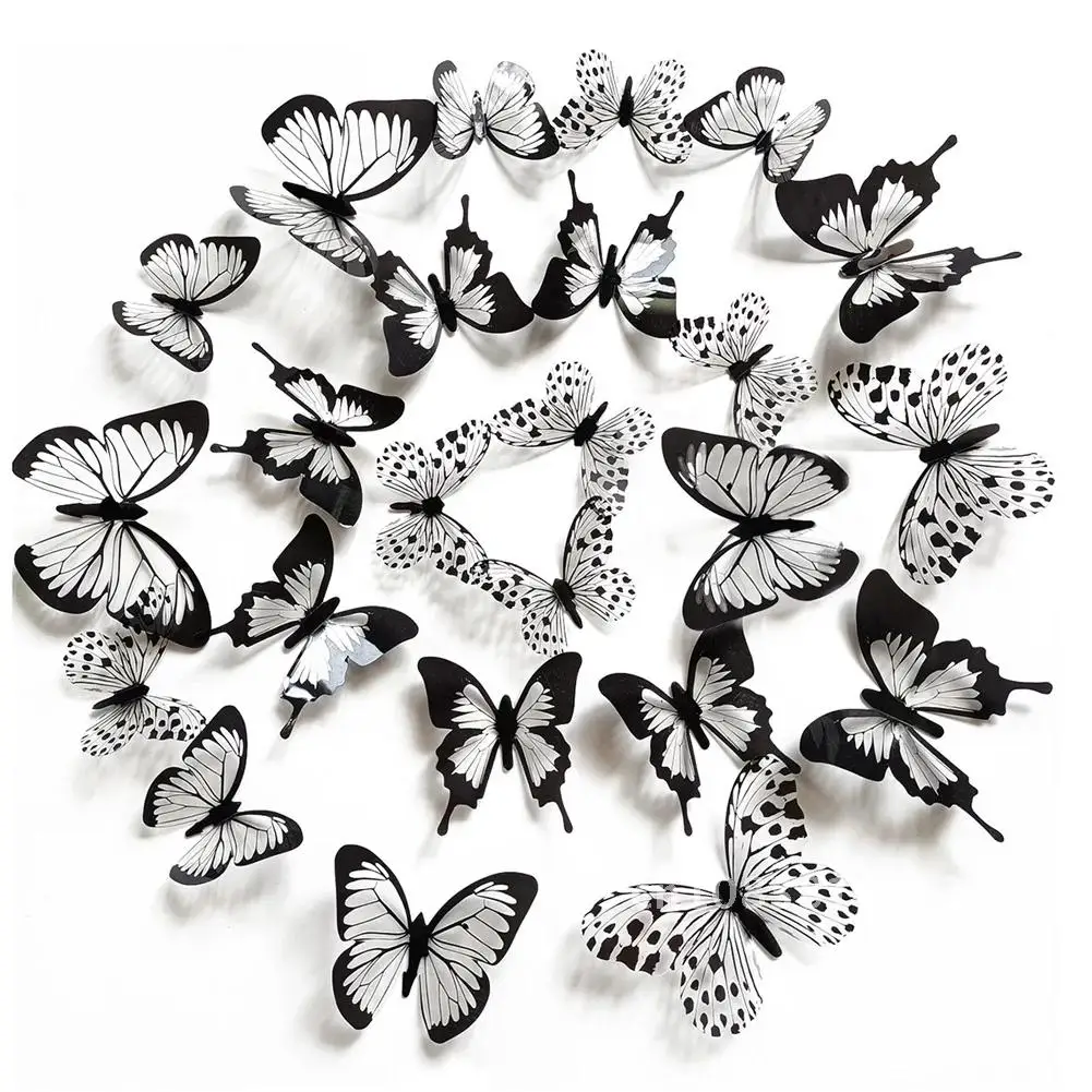 

24 pieces/set Monochrome 3D butterfly Wall Sticker Wedding Decoration bedroom living room Home Decor Butterflies Decals stickers