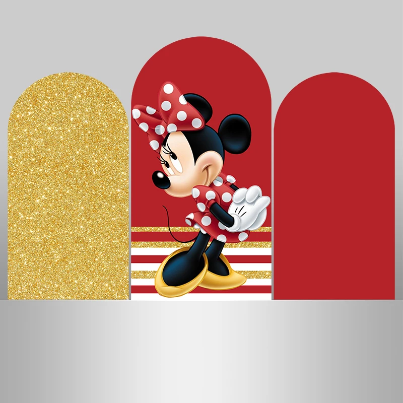 

Minnie Mouse Theme Girls Birthday Party Arch Backdrop Covers Gold Glitter Red Chiara Baby Shower Arched Wall Banner Photo Studio