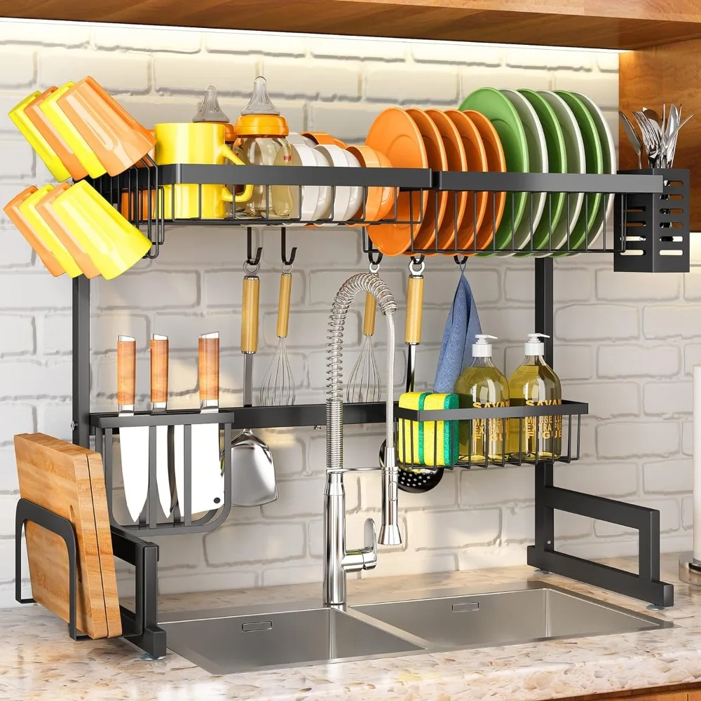 

Over The Sink Dish Drying Rack, Adjustable (26.8" to 34.6") Large Dish Drainer Drying Rack for Kitchen Counter with Multiple