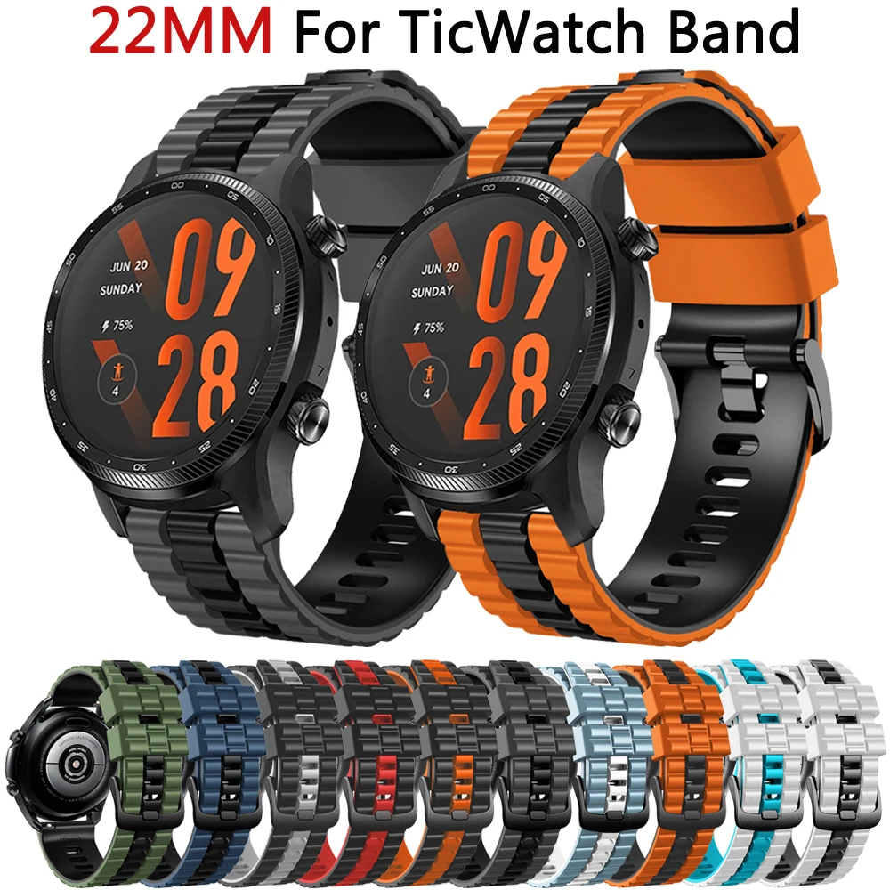 

22mm Wristband Strap For TicWatch Pro 3 Ultra GPS LTE Replacement Band TicWatch Pro 2021 2020 GTW GTX Silicone Watch Bracelet