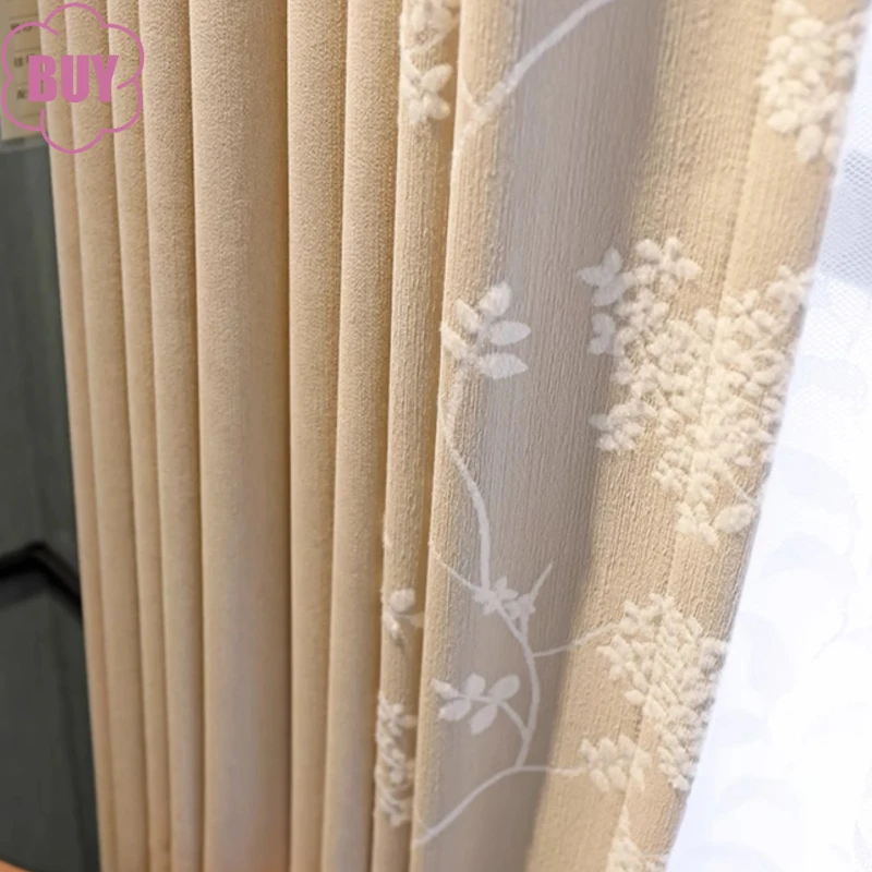 

Cream Jacquard Thickened Chenille Soundproof Blackout Curtains for Living Room Bedroom French Window Balcony Customized Products