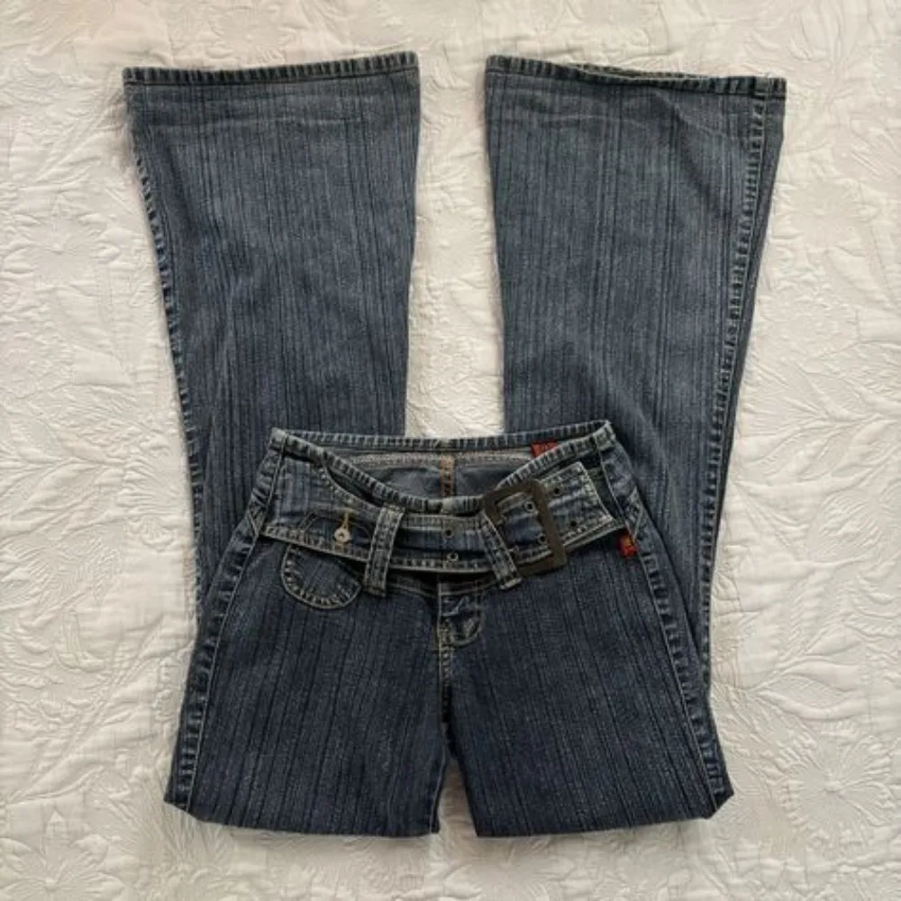 Y2K Vintage Low Rise Flare Jeans Women Harajuku Fashion Pockets Buckle Belt Blue Denim Pants Gothic Hot Girl Slim Fit Trousers 6 S06afdb7ac89b442b9b1f84d3a2bead7cG
