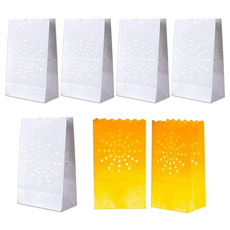 

50 PCS White Luminary Bags, Flame Resistant Candle Bags, Sun Design Luminaries For Wedding, Party, Halloween, Christmas