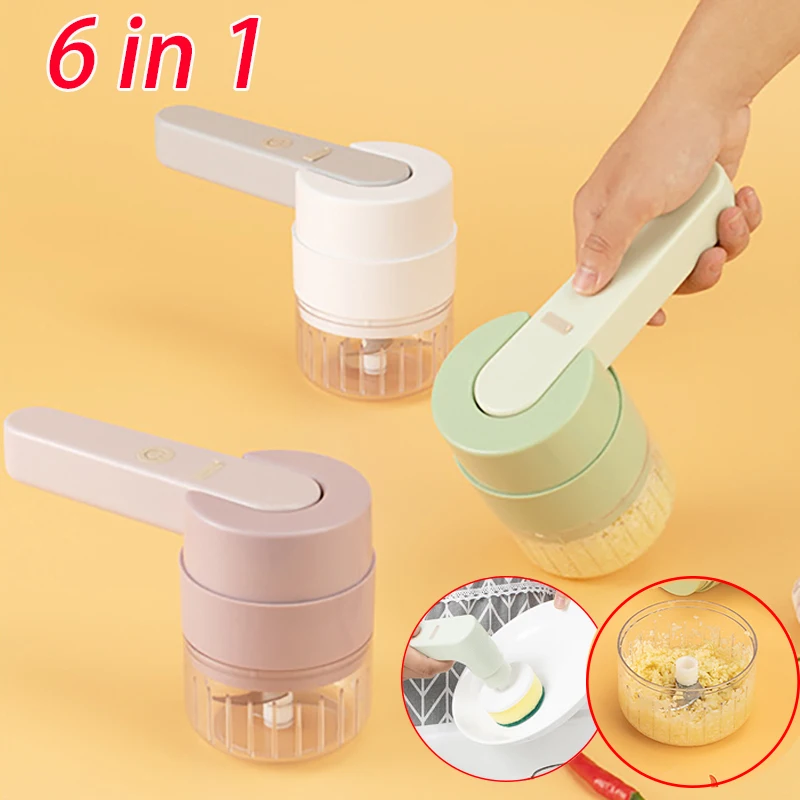 6 IN 1 Handheld Electric Vegetable Cutter Wireless Electric Garlic Masher Set Food Chopper Meat Grinder Machine Peel Slice Tool
6 IN 1 Handheld Electric Vegetable Cutter Wireless Electric Garlic Masher Set Food Chopper Meat Grinder Machine Peel Slice Tool